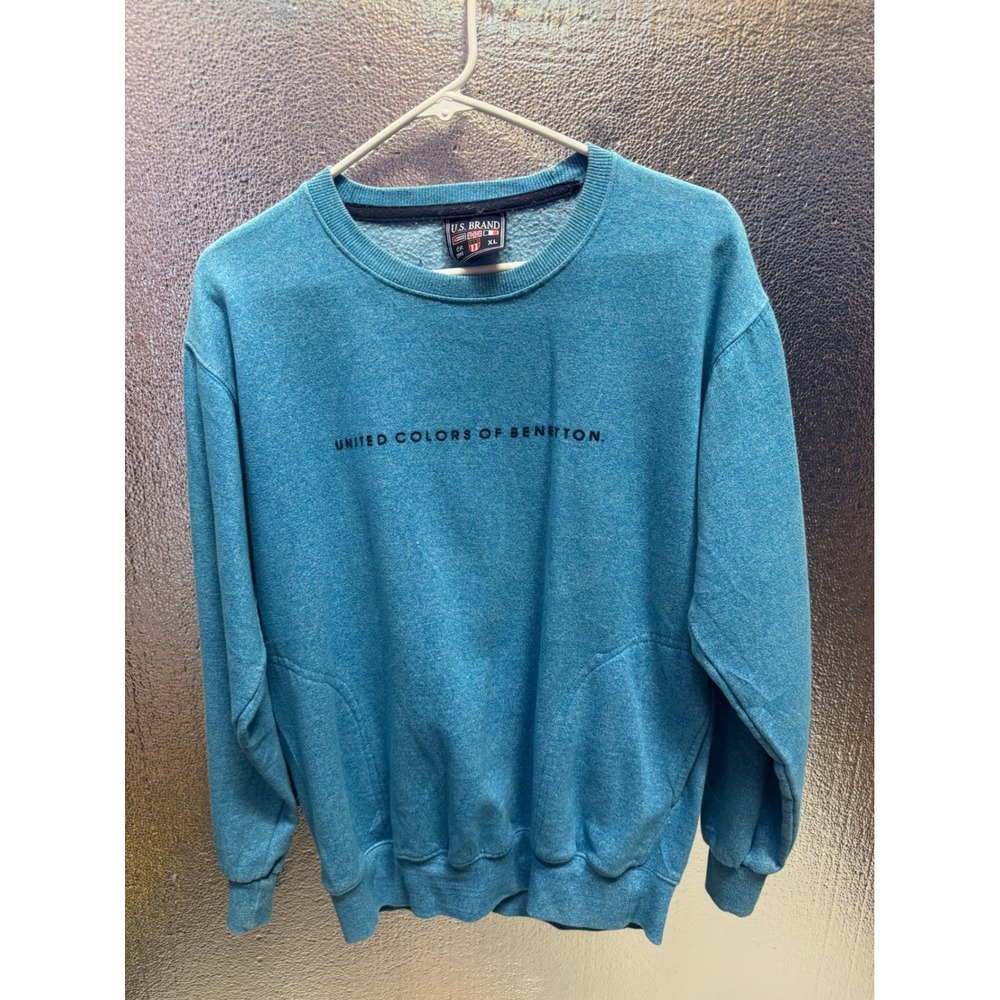Vtg United Colors of Benetton Crewneck Sweatshirt Blue XL Spell Out Logo Casual‎